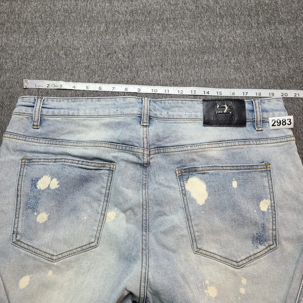 DAMATI Jeans Mens W38 Light Wash Distressed Paint‎ Splatter Denim Straight Fit